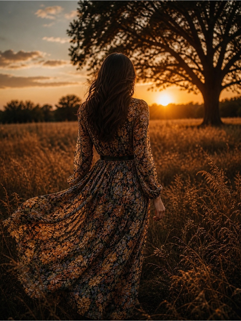ModCloth Floral Smocked Maxi Dress 1X | Boho/Cottagecore Long Sleeve |Warm Tones - Picture 5 of 8